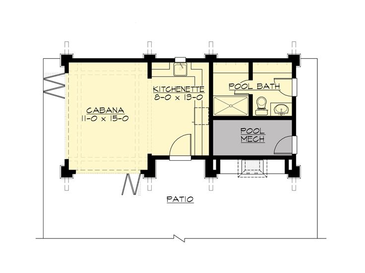 Pool House Plans Pool Cabana with Outdoor Kitchen 035P