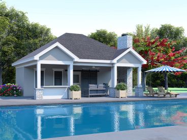 Pool House Plan with Bar, 062P-0030