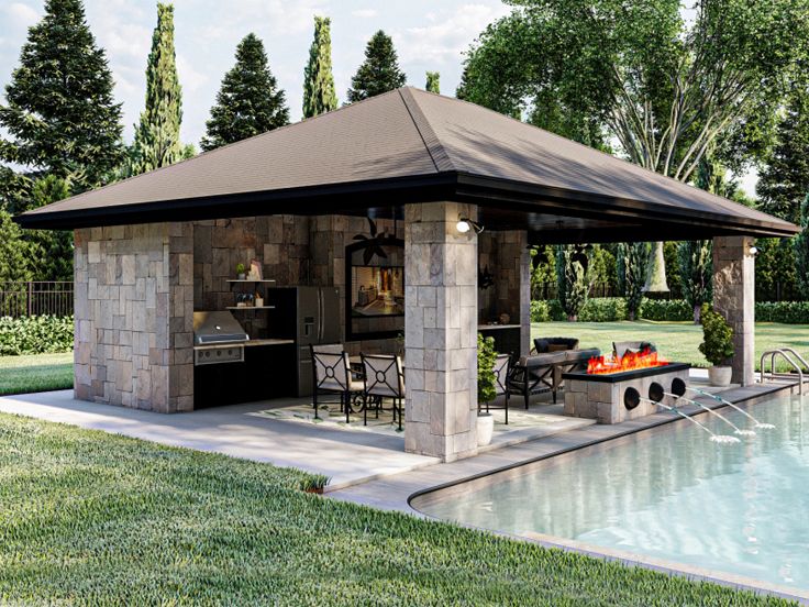 Pool House with Storage, 050P-0011
