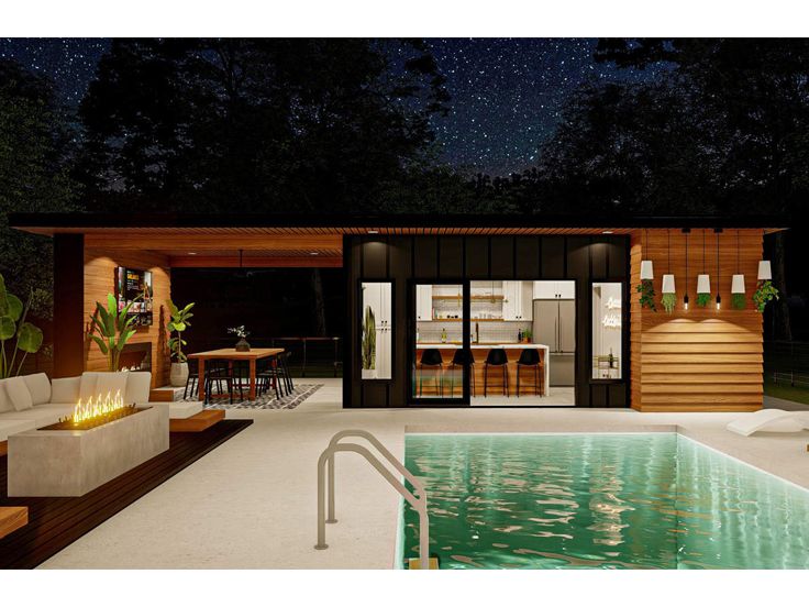 Backyard Pool House Plan, 050P-0017